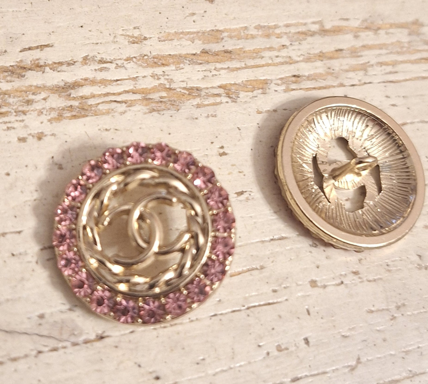 Buttons gold & pink zircon. 23 mm