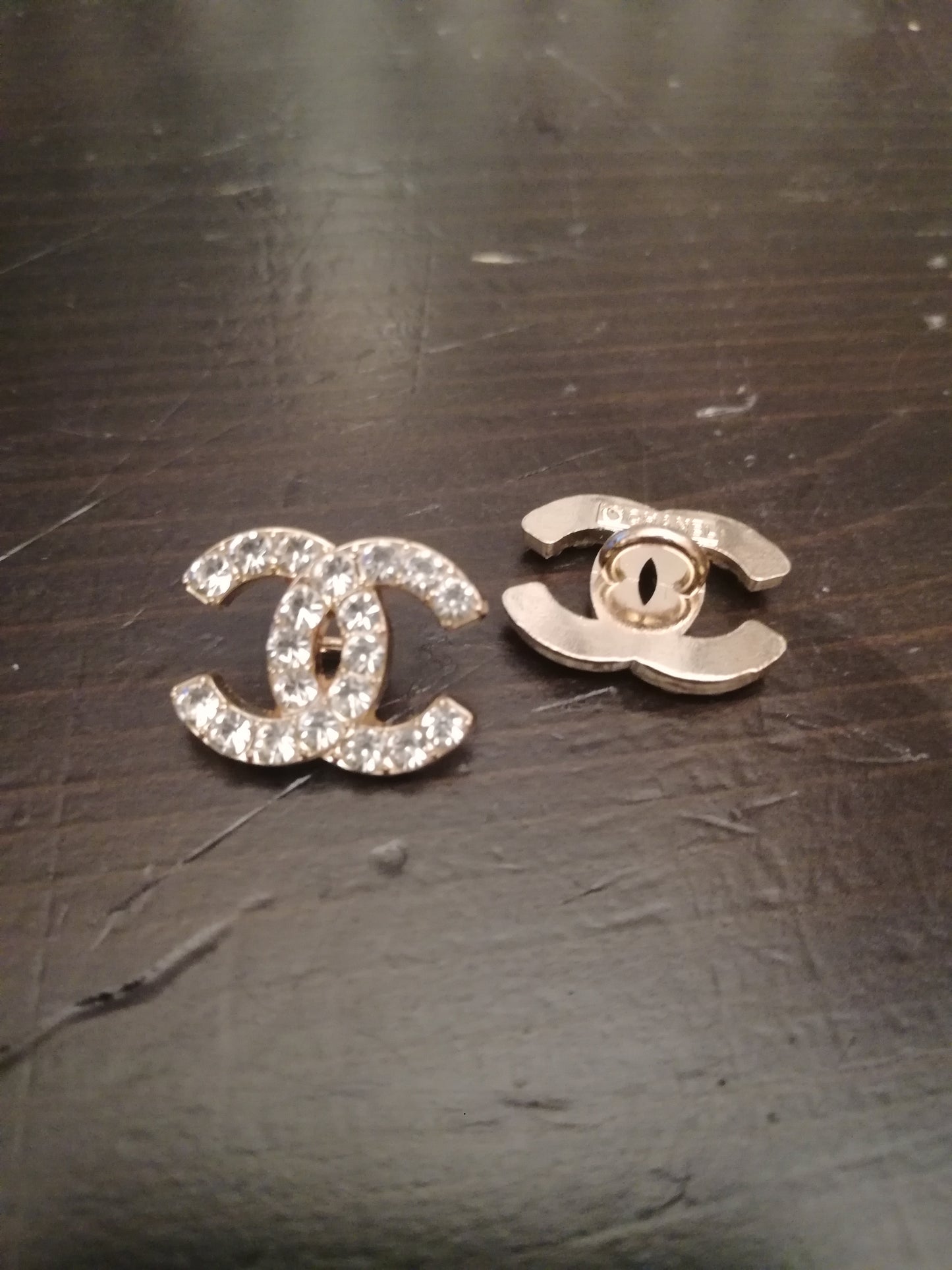 1 Buttons gold & transparent rhinestones 14/18 mm