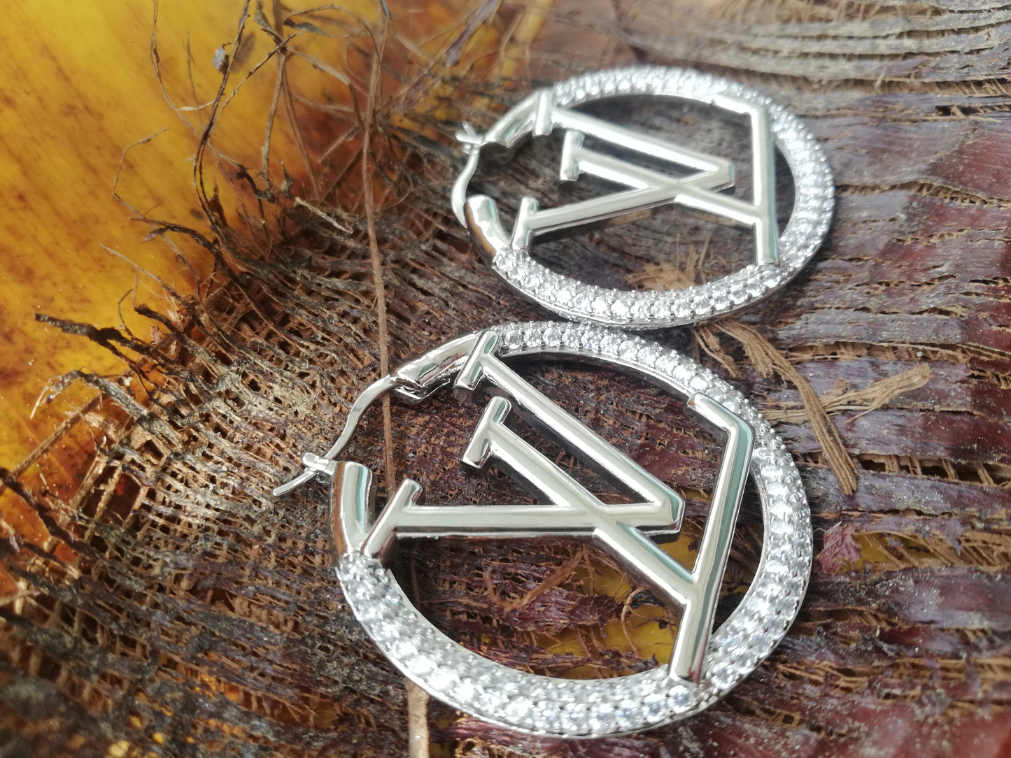 Earrings Silver and zircon 40 mm