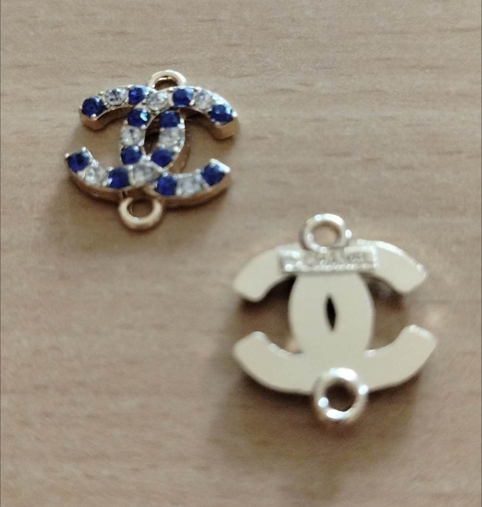 pendants (2 hole) fold and transparwnt & blue zircon 18/22mm