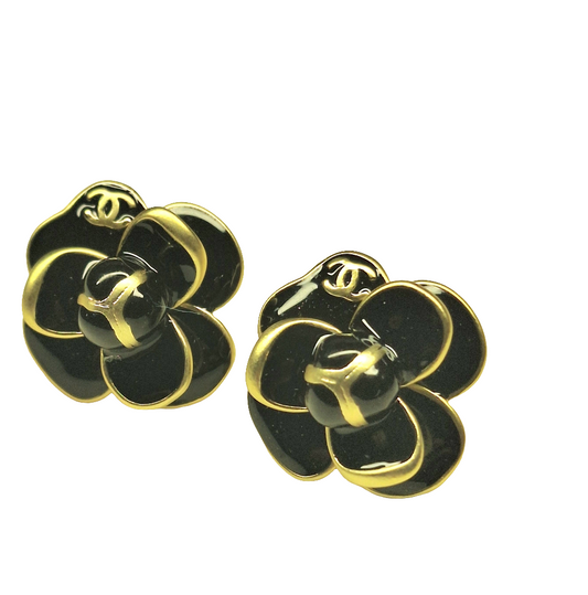 Earrings gold, black enemal, stamped. 20 mm
