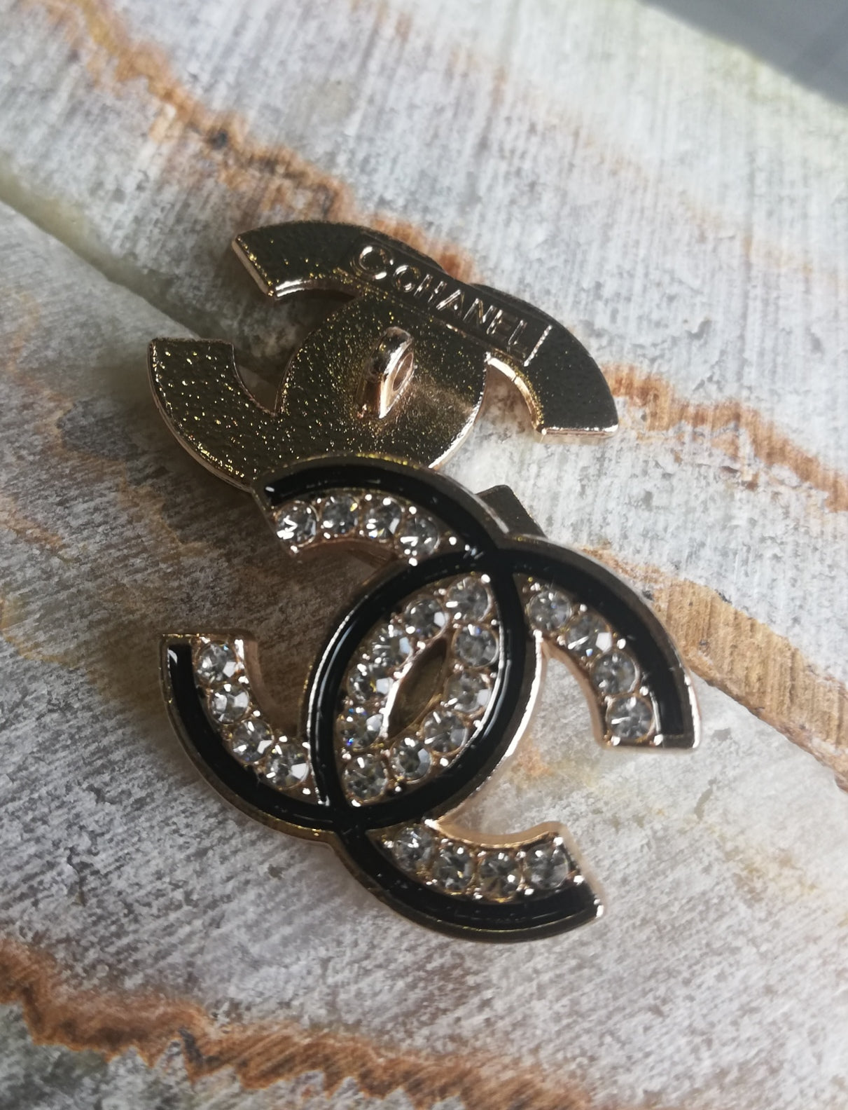 1 buttons gold/black&rhinestonestransparent 25/19 mm