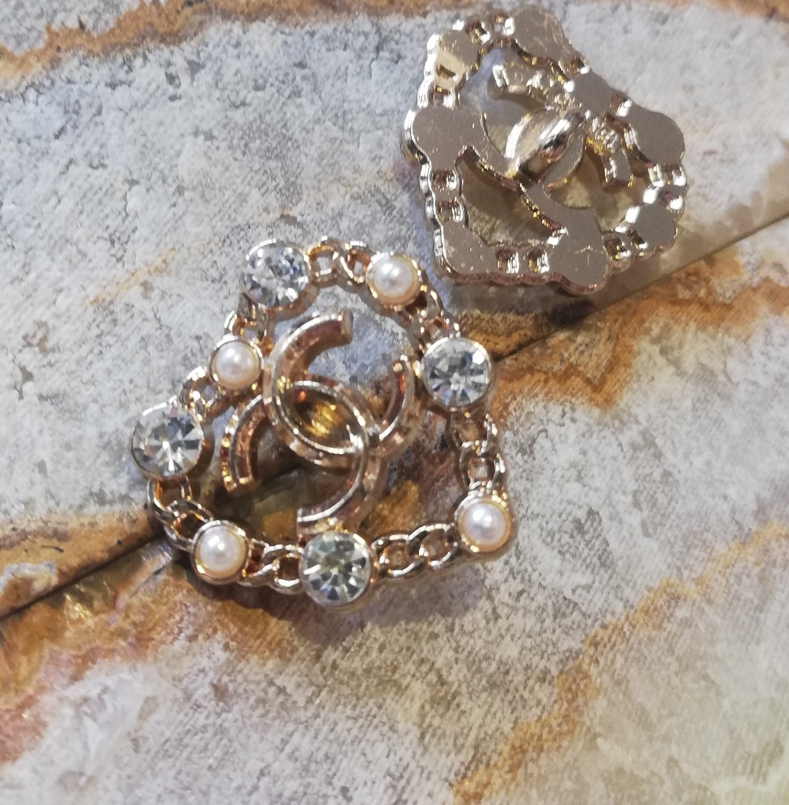 1c buttons gold&pearls&rhinestones 20/21 mm
