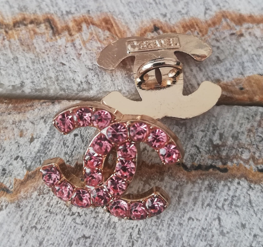 1 Buttons gold&pink.rhinestones 14/18 mm