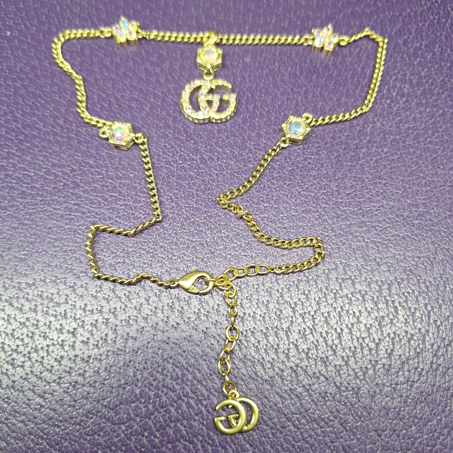 Necklace gold color, multicolor zircon, stamped, 39+5 cm.