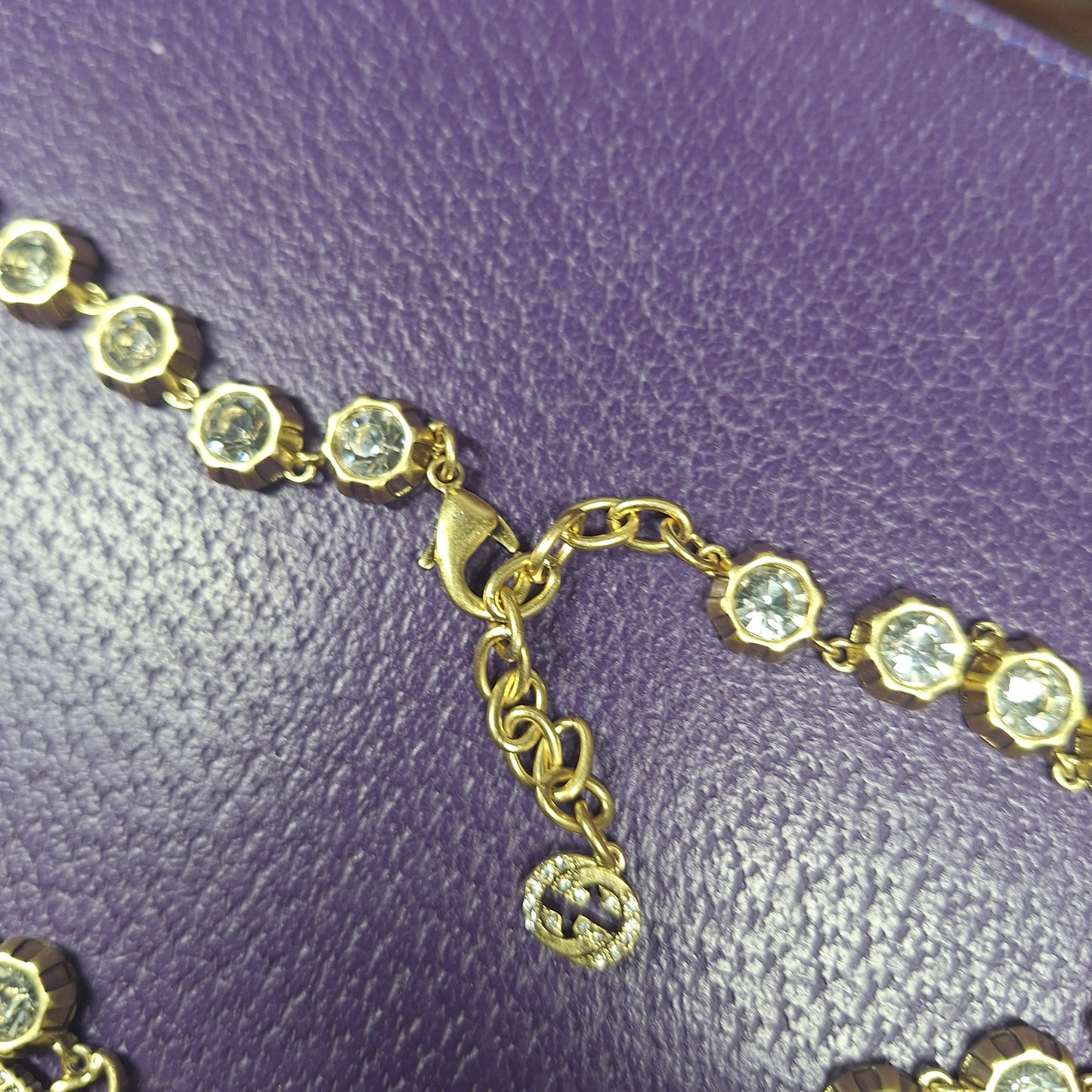 Necklace gold color, multicolor zircon, stamped, 39+5 cm.