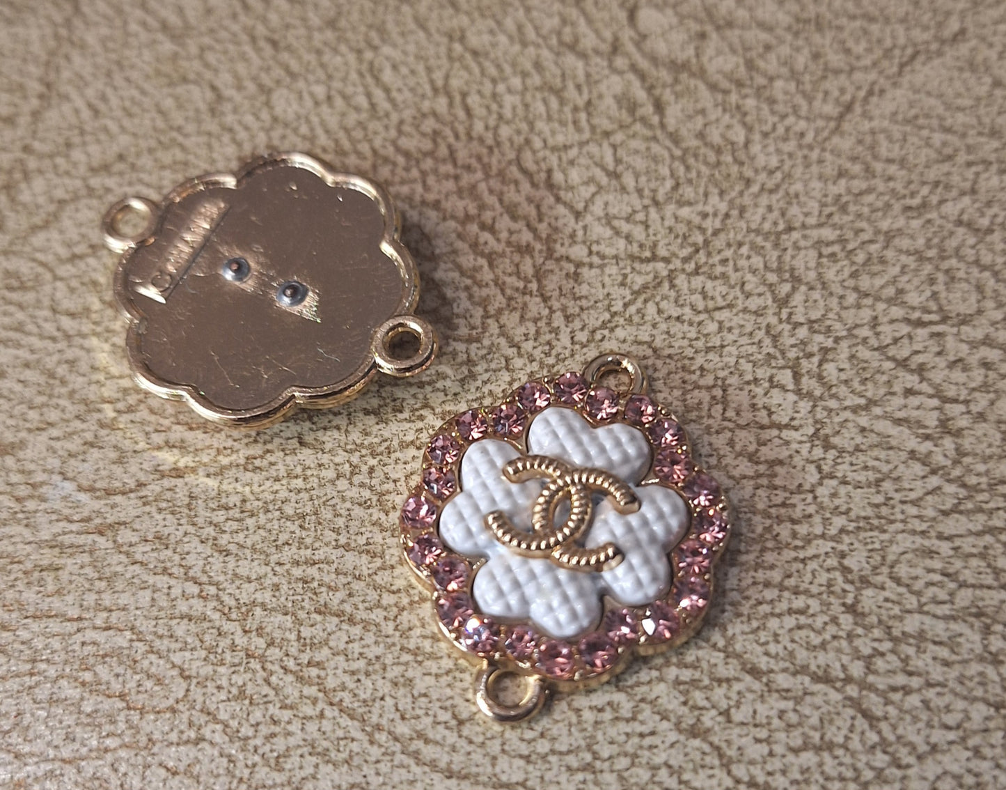 1 pendants gold, white & pink zircon. 22/28 mm