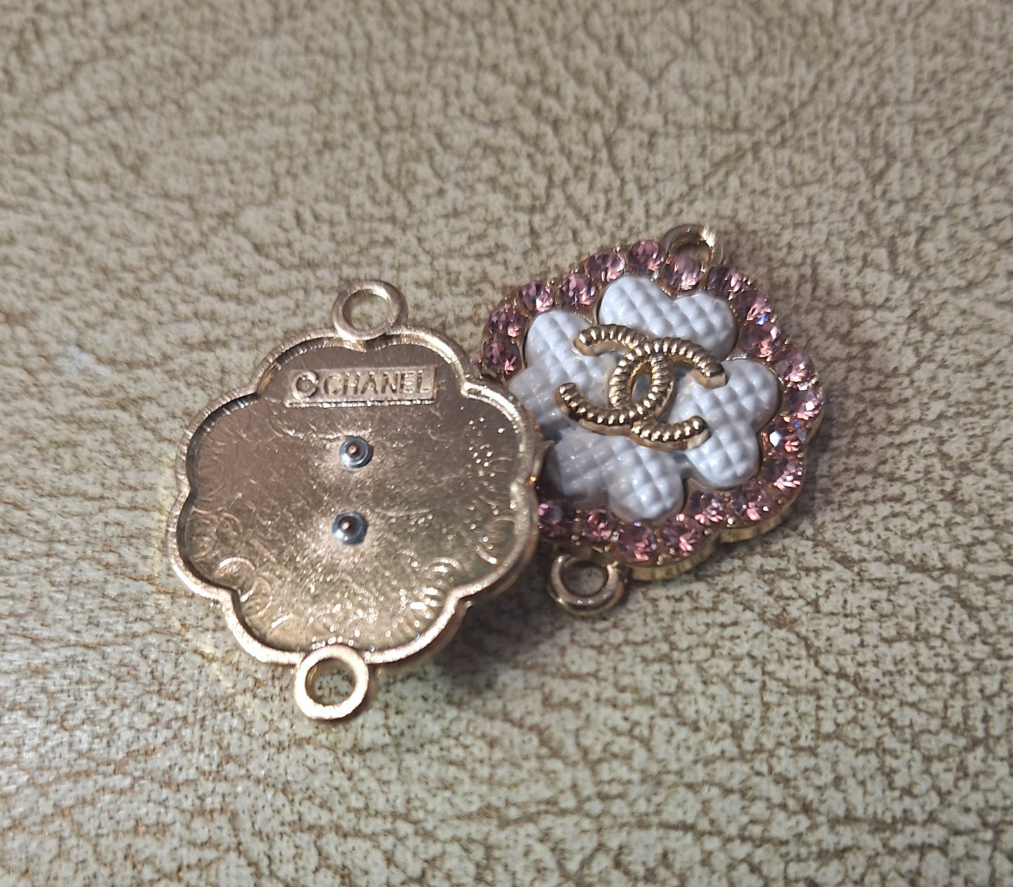 1 pendants gold, white & pink zircon. 22/28 mm