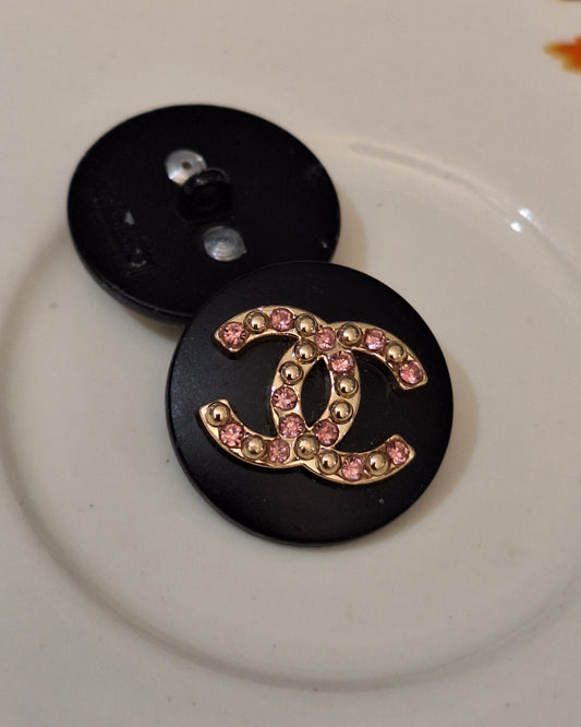 Buttons 1 pieces. Black, Gold, pink zircon. Stamped. 22 mm