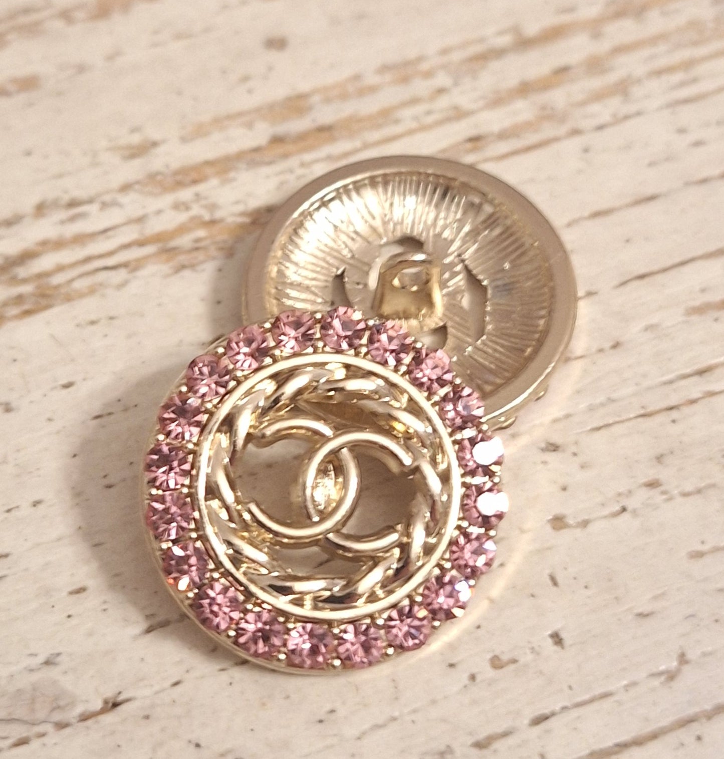 Buttons gold & pink zircon. 23 mm