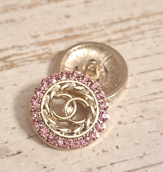 Buttons gold & pink zircon. 23 mm