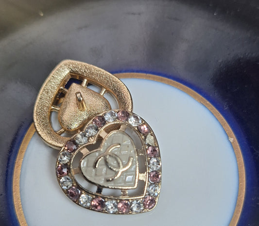 Buttons gold color. Pink & transparent zircon. 24 mm