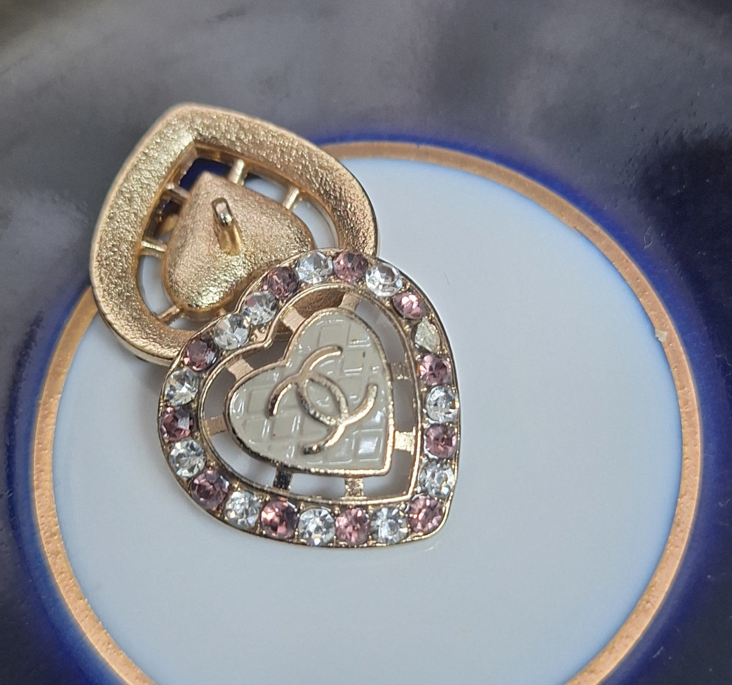 Buttons gold color. Pink & transparent zircon. 24 mm