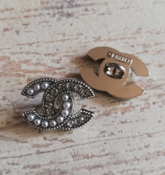 1 Buttons Silver&pearl& zircon 16/22 mm