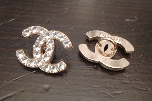 1 Buttons gold & transparent rhinestones 14/18 mm