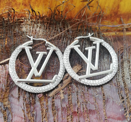 Earrings Silver and zircon 40 mm