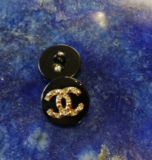 Buttons black, gold, zircon 15 mm