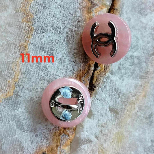 buttons pink & silver 11 mm