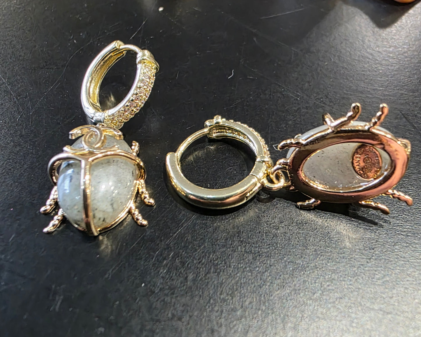 Earrings gold-plated brass. length -31 mm