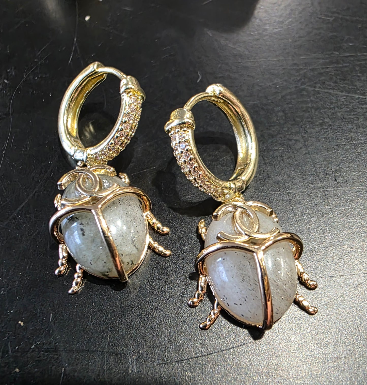 Earrings gold-plated brass. length -31 mm