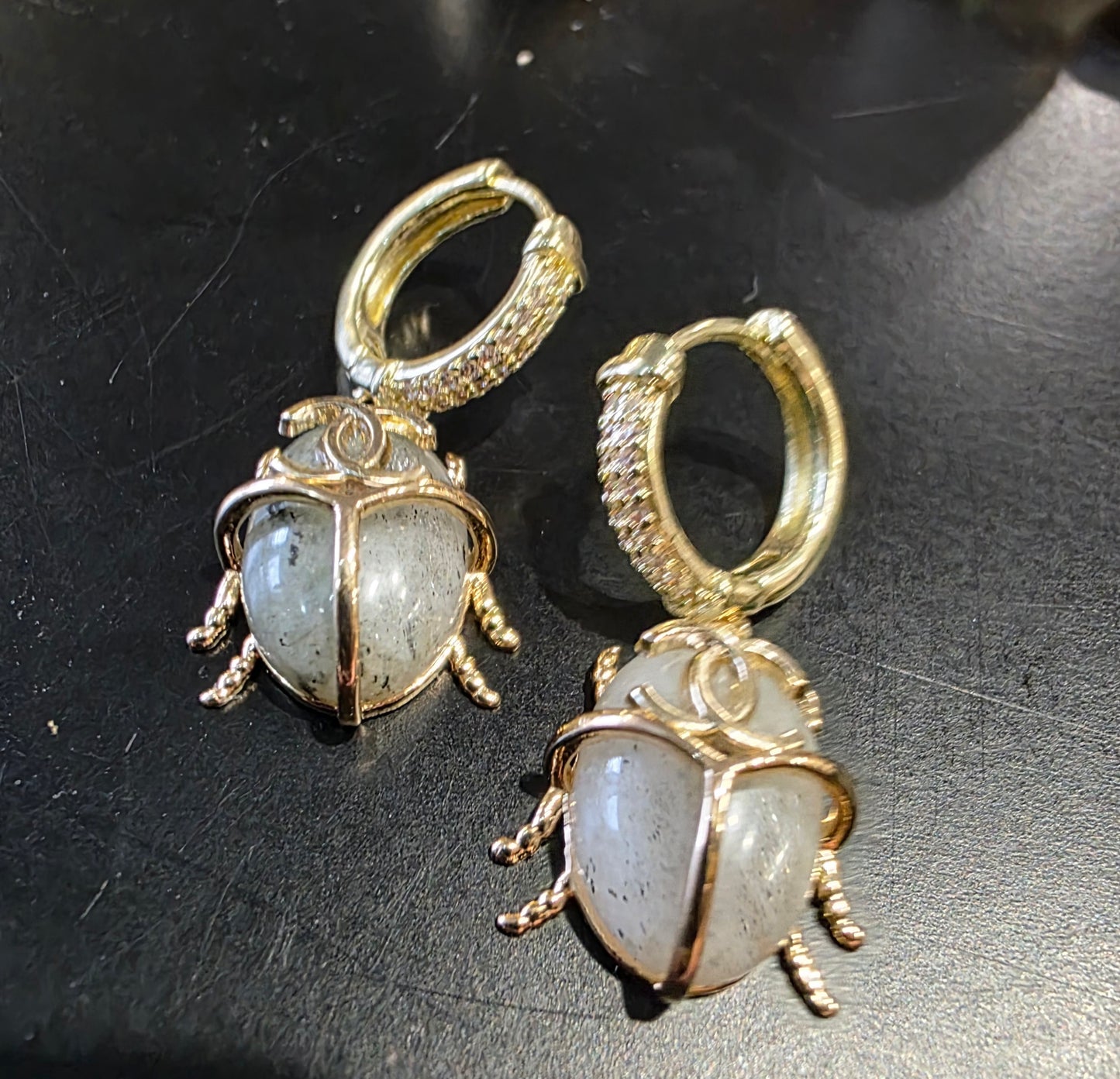 Earrings gold-plated brass. length -31 mm