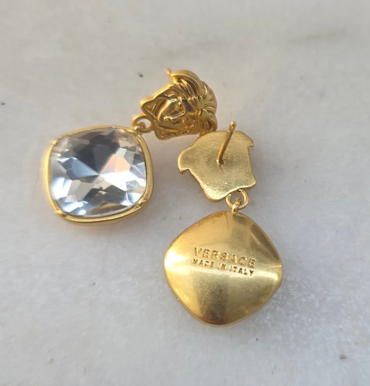 Earrinfs gold color and zircon, stamped, 33/18 mm