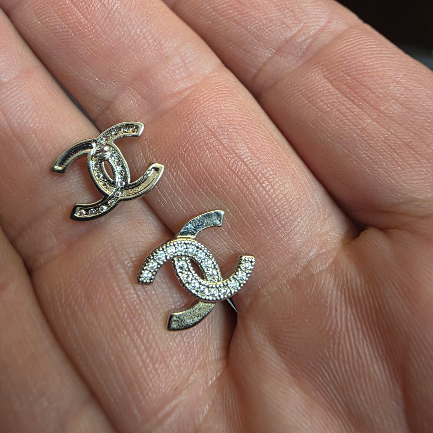 Earrings, stainless steel and zircons, 13/10mm