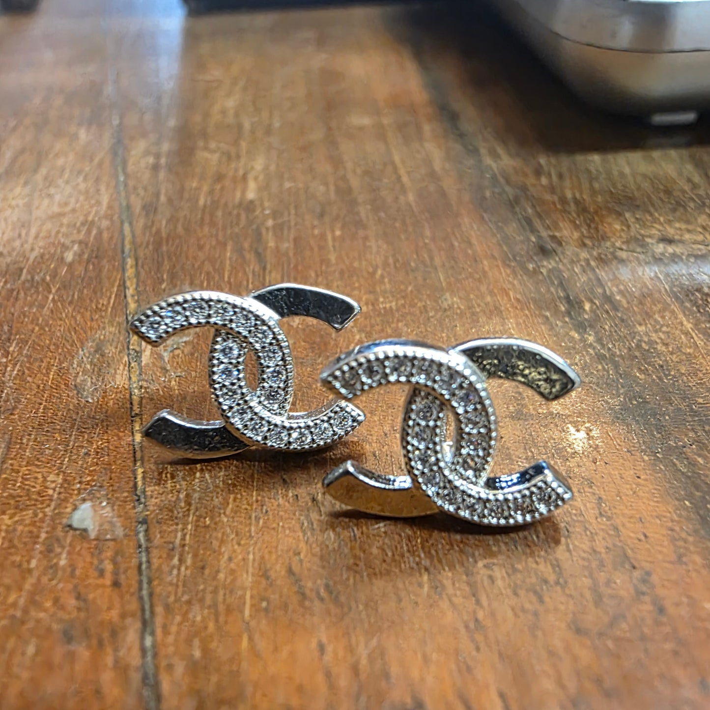 Earrings, stainless steel and zircons, 13/10mm