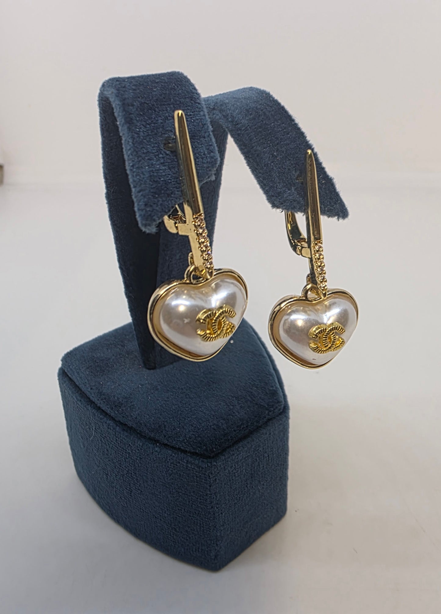 Earrings gold-plated brass & zircon.  length - 37 mm.