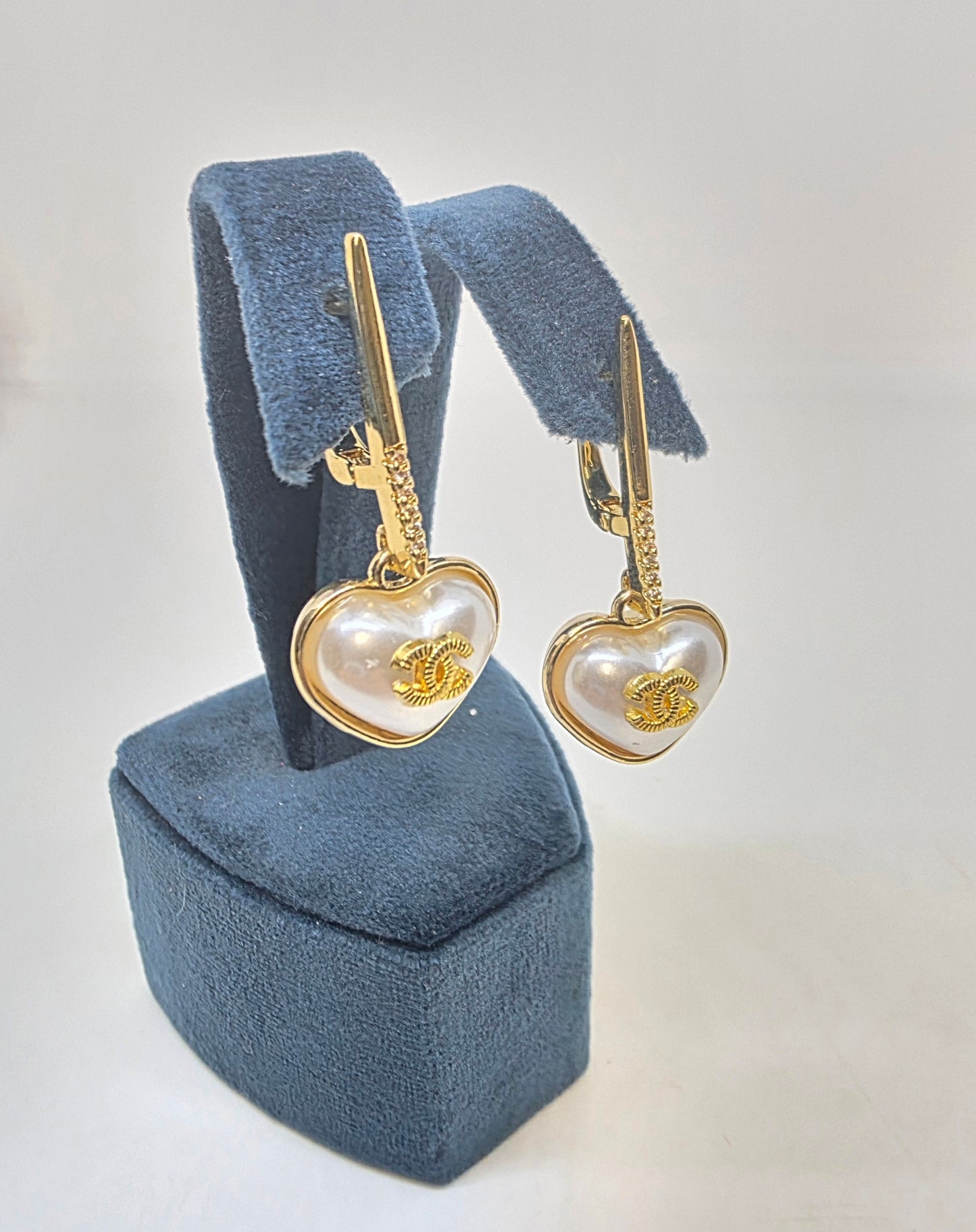 Earrings gold-plated brass & zircon.  length - 37 mm.