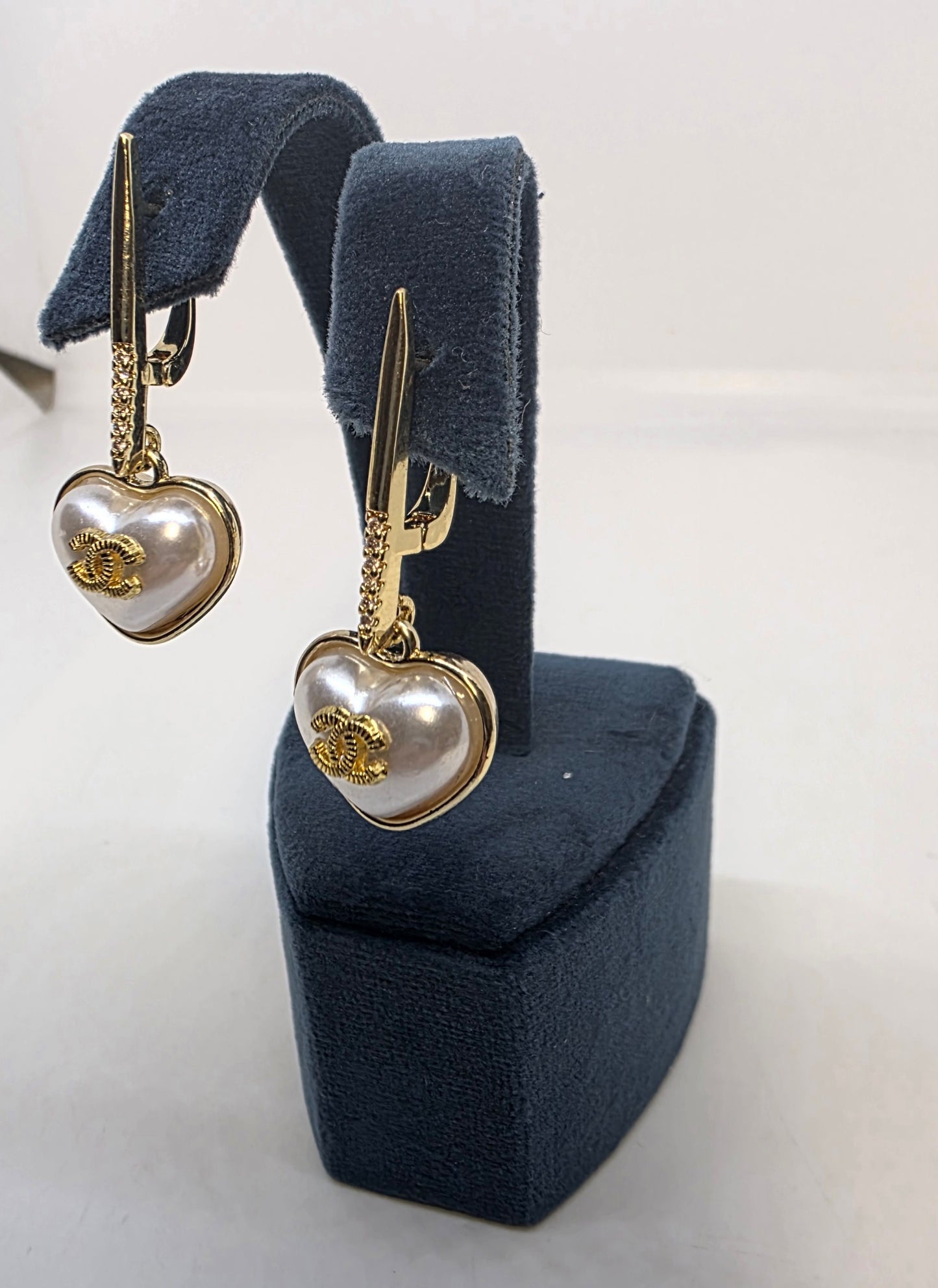 Earrings gold-plated brass & zircon.  length - 37 mm.