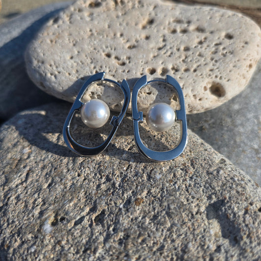 Earrings silver color & pearls 20/33 mm