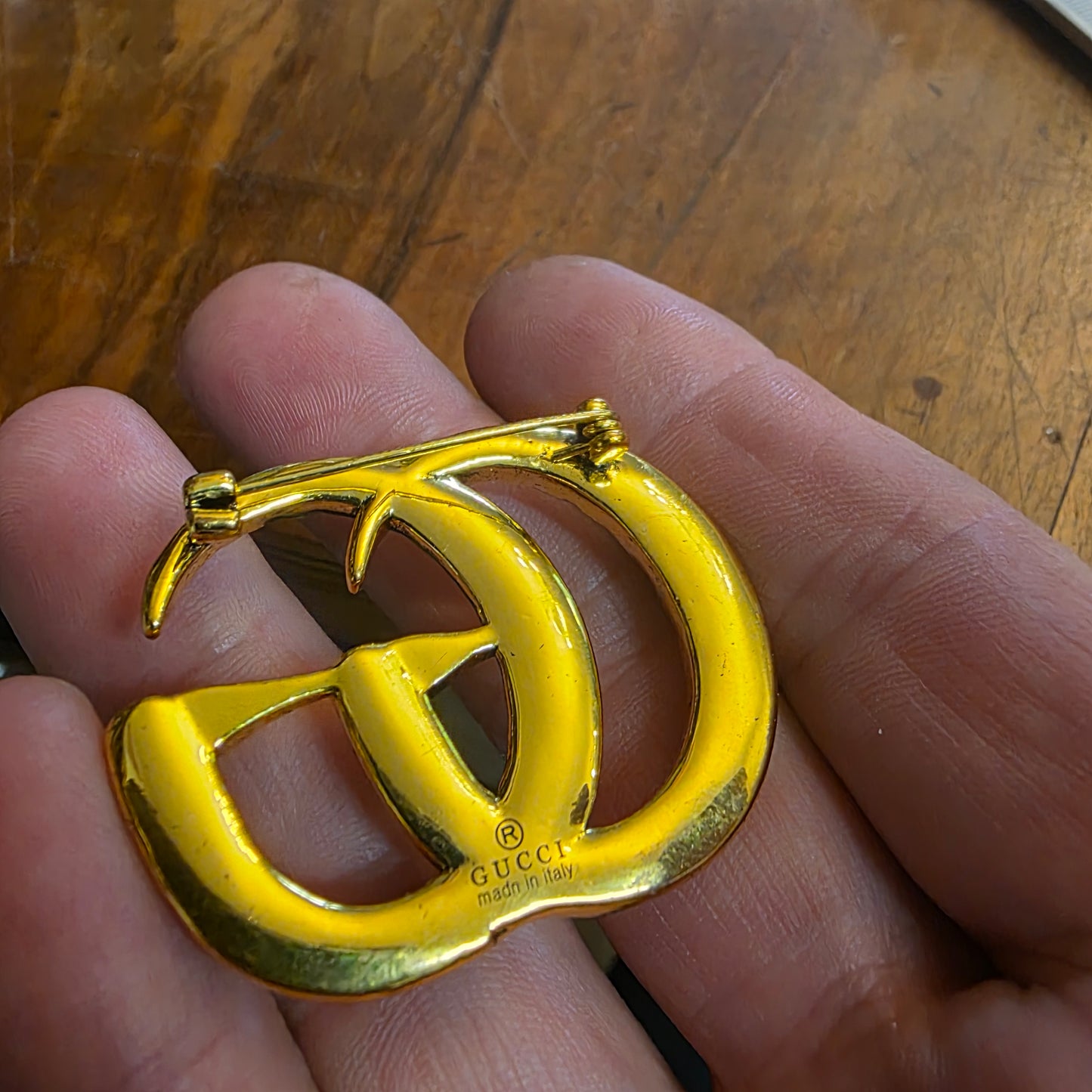 Brooch, gold color& pearls, stemp, 34/45 mm