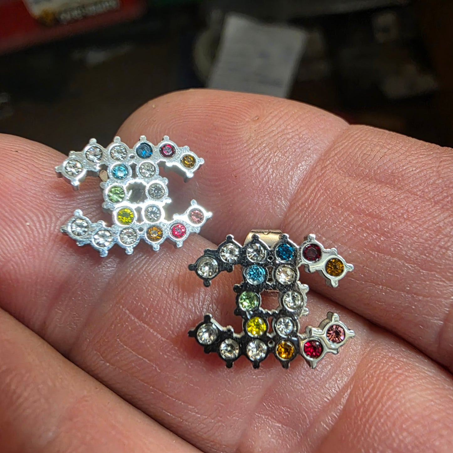 arrings, stainless steel and multicolor zircons,13/10 mmm