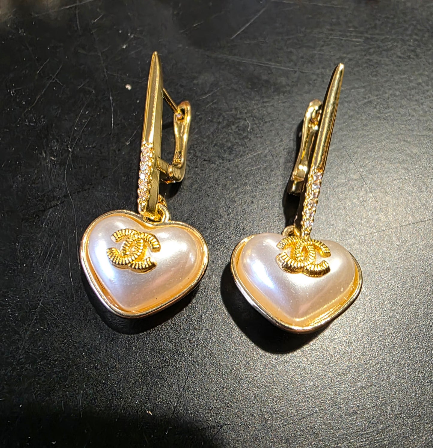 Earrings gold-plated brass & zircon.  length - 37 mm.