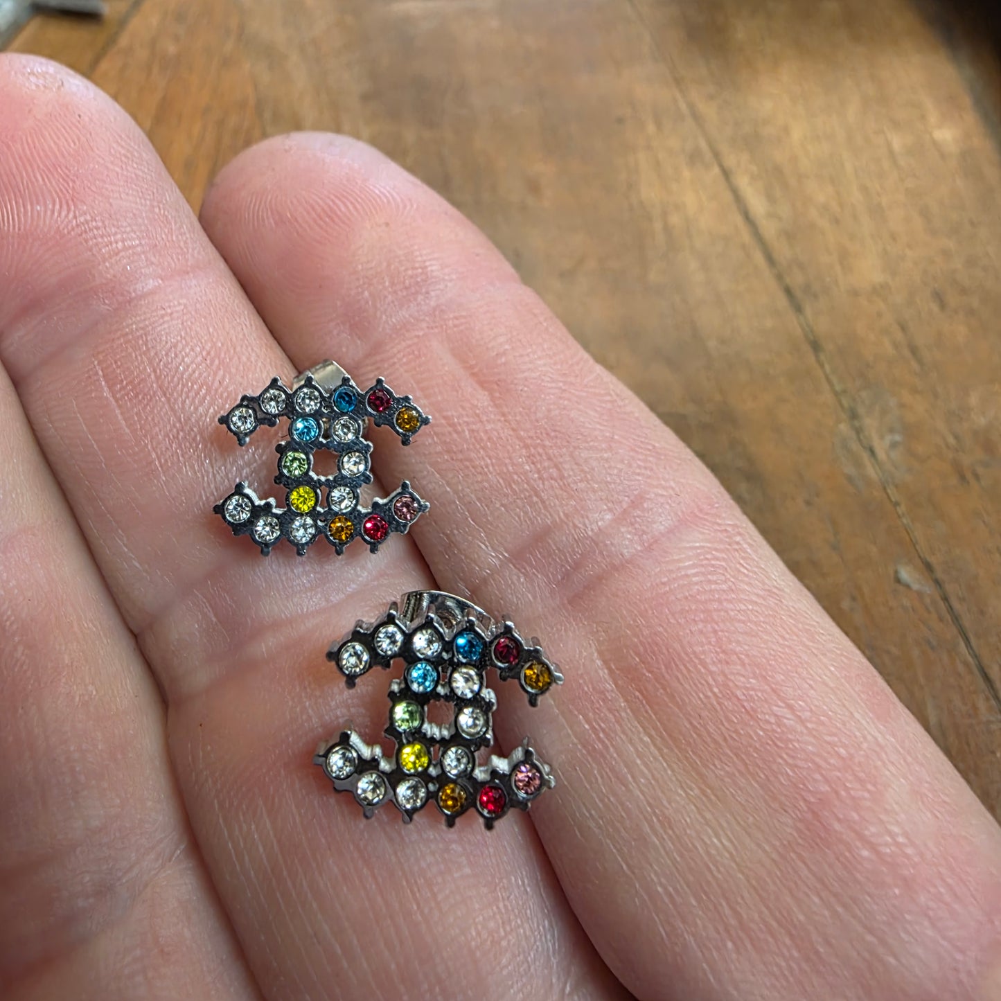 arrings, stainless steel and multicolor zircons,13/10 mmm