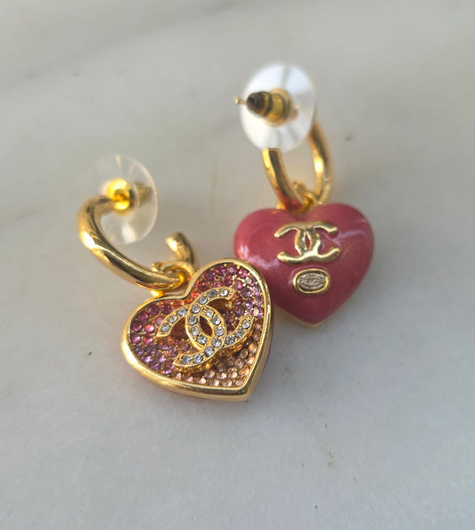 Earrings, gold color, enemal & zircon. 19/34 mm