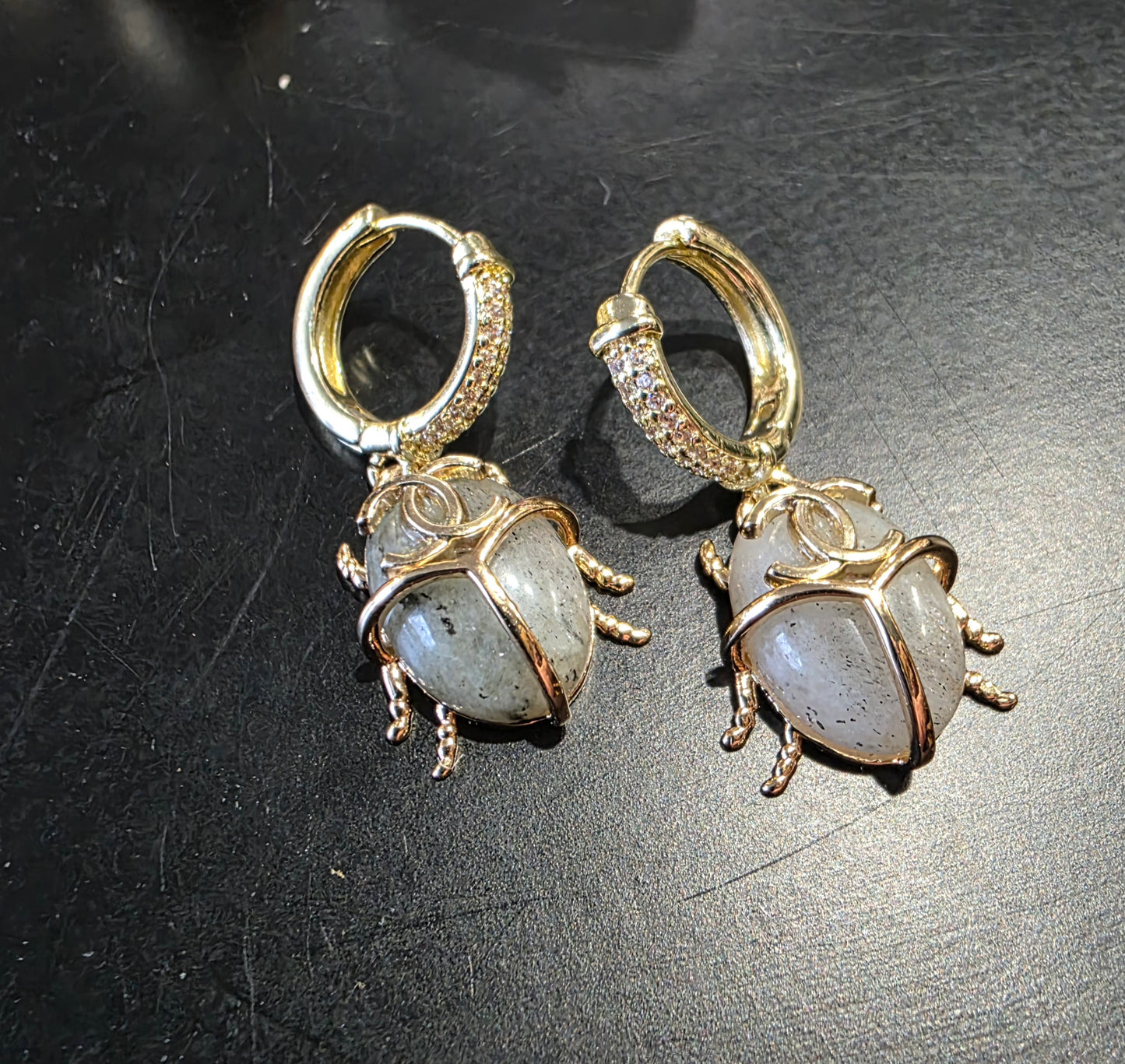 Earrings gold-plated brass. length -31 mm