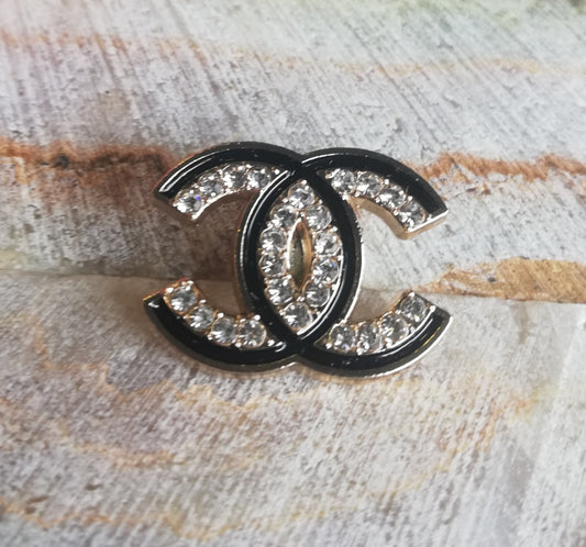 1 buttons gold/black&rhinestonestransparent 25/19 mm