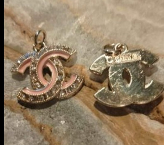 Pendants stamped gold& pink&zircon 18/22mm