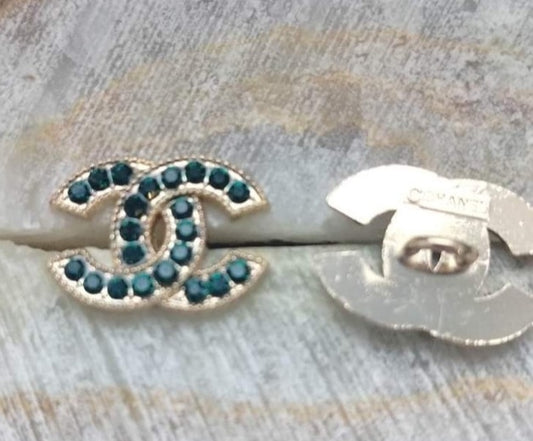 Buttons gold& green zircon 18/22 mm