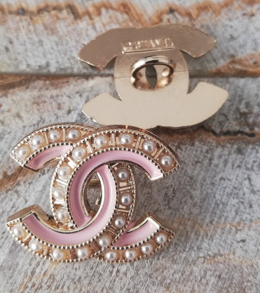 1 Buttons gold/pink&pearl 18/22 mm