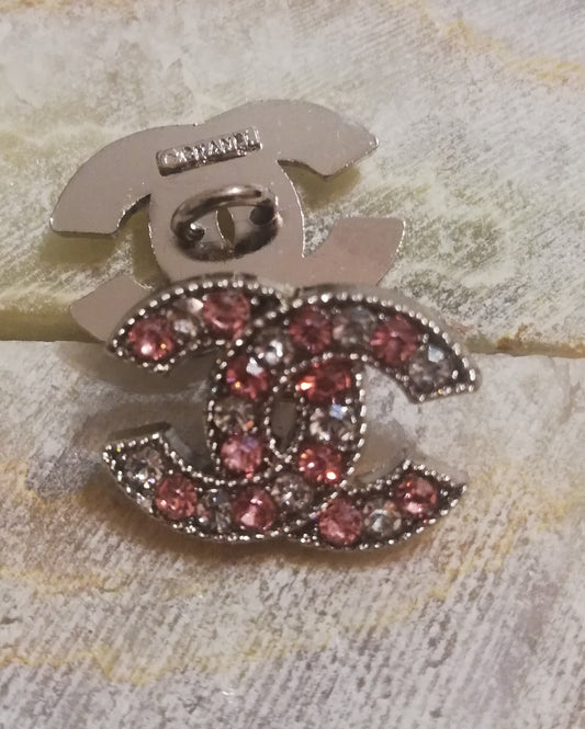 1 Buttons silver&pink/transparent rhinestones 16/22 mm