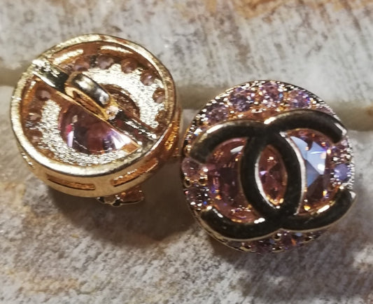 1 Buttons gold&pink&transparent rhinestones 12 mm