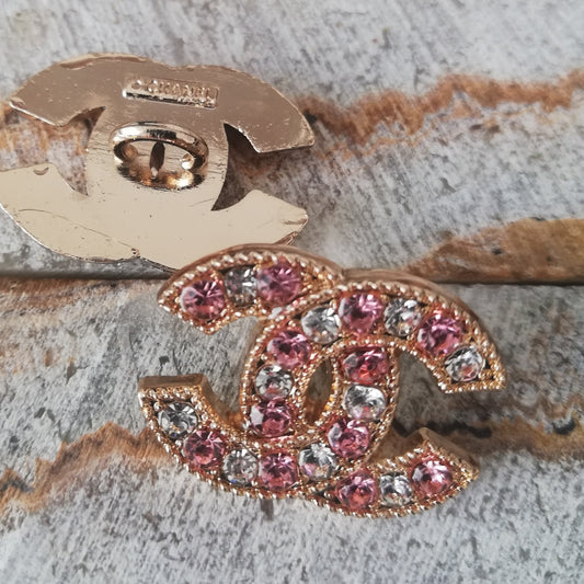 1 Buttons gold&pink/transparent rhinestones 16/22 mm