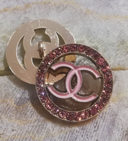 1 Buttons gold/pink/pink. Rhinestones 24 mm