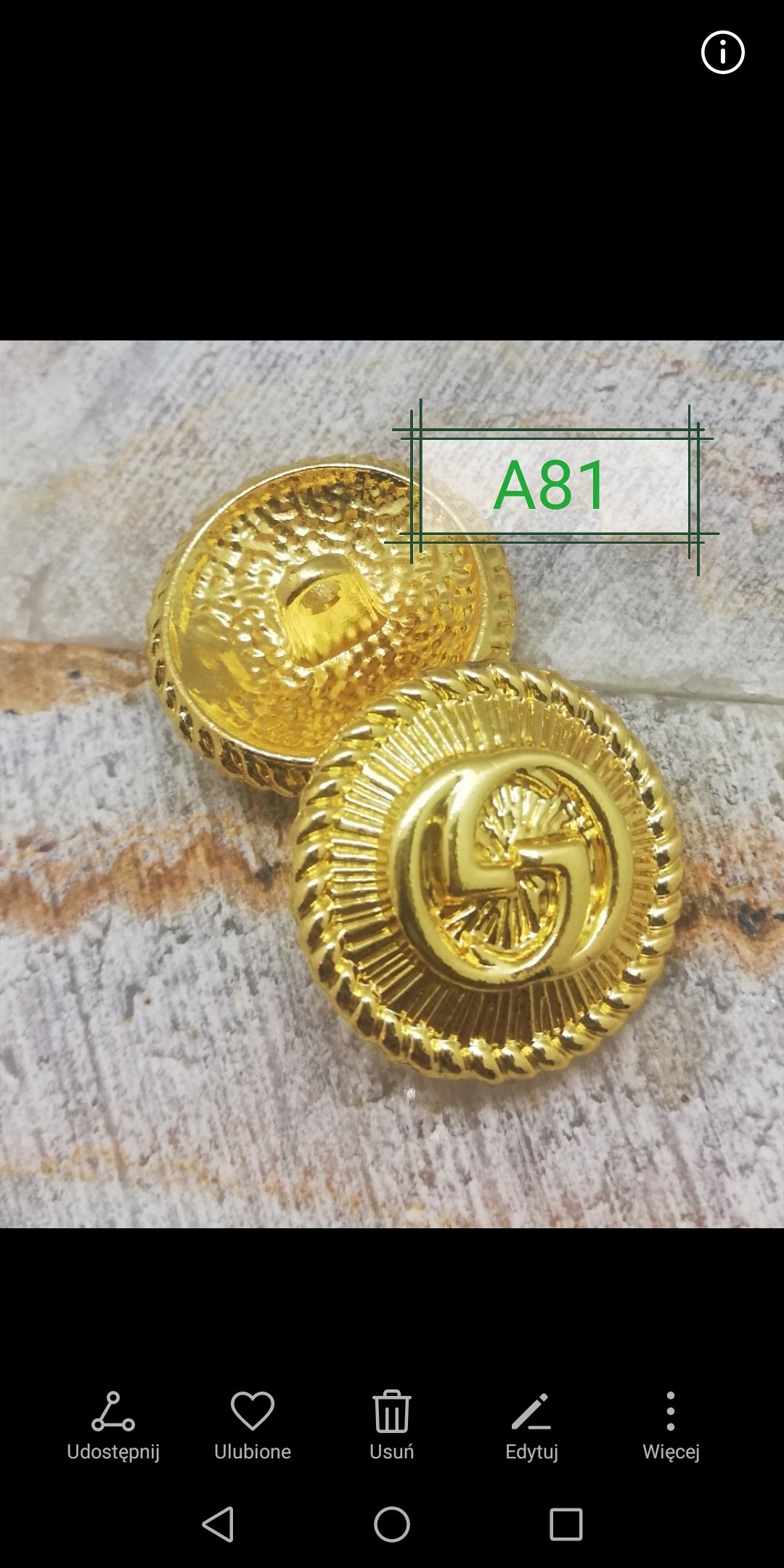 G1 buttons gold 20 mm