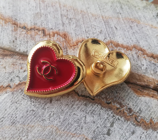 1 Buttons heart Gold&red 24 mm