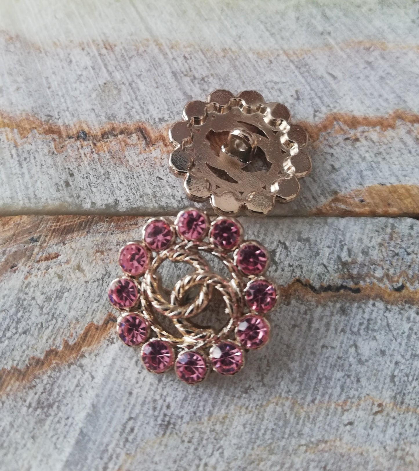 1 Buttons gold&pink rhinestones 20 mm