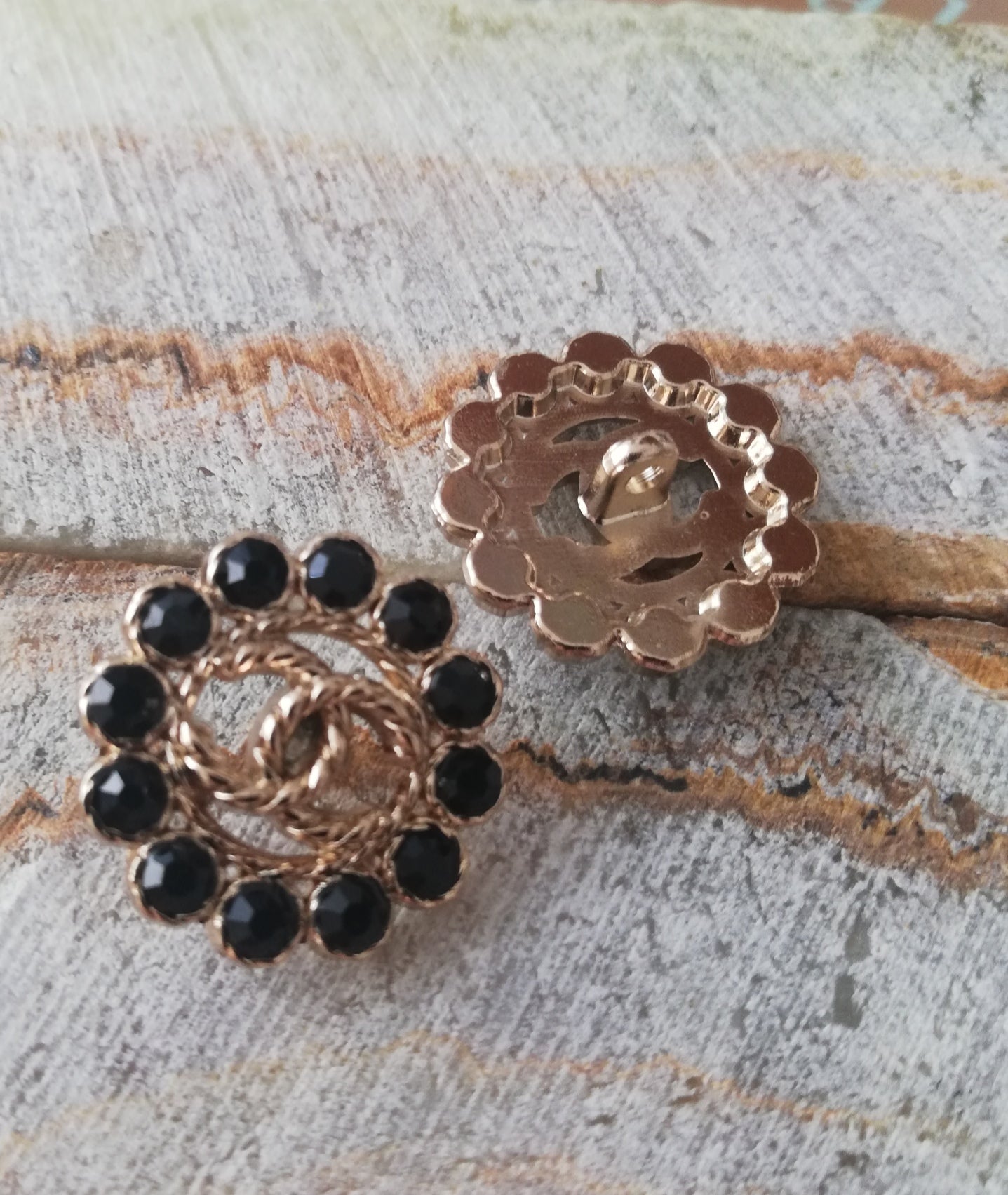 1 Buttons Gold&black rhinestones 20 mm